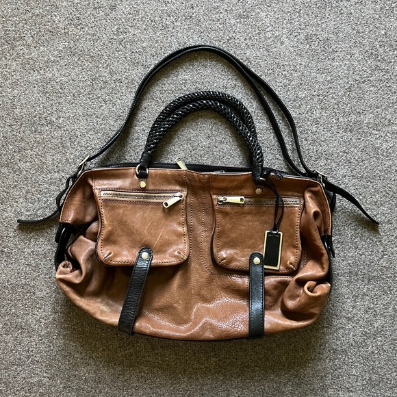 Gryson Jasper Leather Large Tote Shoulder Hand Bag Suede Lining Brown Black - Picture 1 of 16